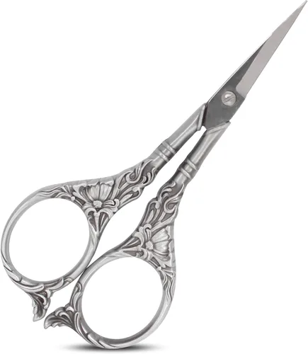 Vista 8 de BIHRTC Tijeras pequeñas de 4.5 pulgadas con punta afilada de acero inoxidable, detalle cruzado para manualidades, tijeras de hilo para coser