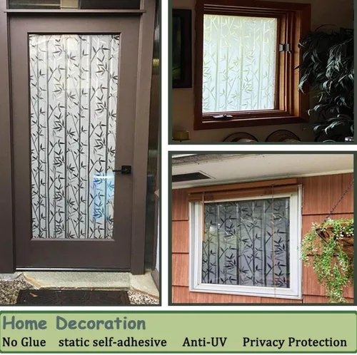 Vista 2 de Finnez Película de privacidad de bambú para ventana, cubierta esmerilada de adherencia estática, sin pegamento, película decorativa extraíble