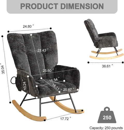 Vista 2 de Mecedora para habitación del bebé con bolsa de aire, silla mecedora de lectura para interiores, acogedoras sillas mecedoras tapizadas con respaldo