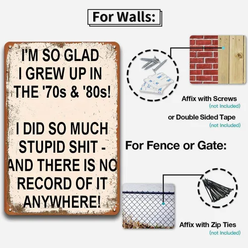 Vista 3 de Cartel de metal vintage divertido con texto en inglés «I'M So Glad I Grew Up In The '70s & 80S Retro Poster Sign for Home Restaurant Bar Cafe»