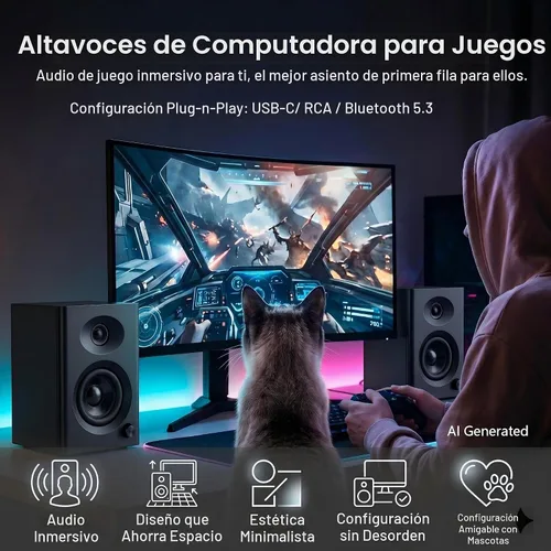 Vista 5 de Altavoces de computadora alimentados para PC de escritorio y Negro