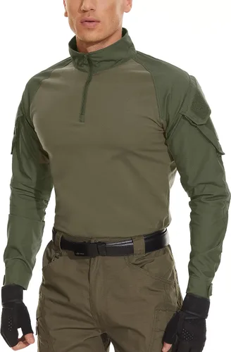Vista 5 de MAGCOMSEN Camisas militares tácticas para hombre con cremallera de 14, camisa de manga larga con bolsillos