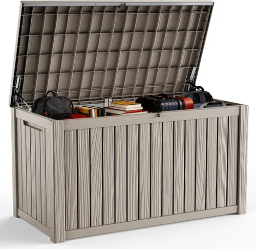 Vista 16 de DRATO Caja de almacenamiento para cubierta de 31 galones, caja de almacenamiento para exteriores para cojines de patio, herramientas de jardín, caja