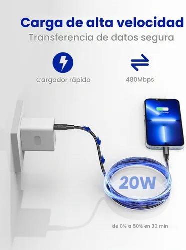 Vista 2 de Cable de carga de teléfono extralargo de 16 pies, USB C a cable trenzado de nailon Lightning SCRUAK - Cable de carga rápida de 16 pies