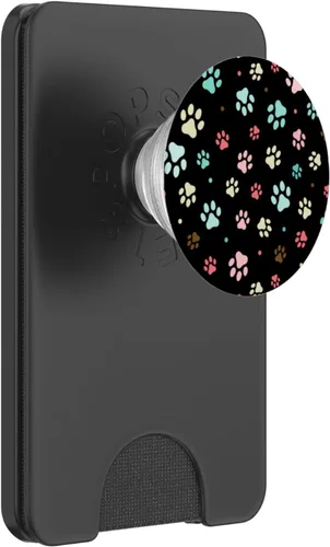 Vista 7 de Patrón colorido lindo de la huella de la pata sobre fondo negro PopSockets estándar PopGrip