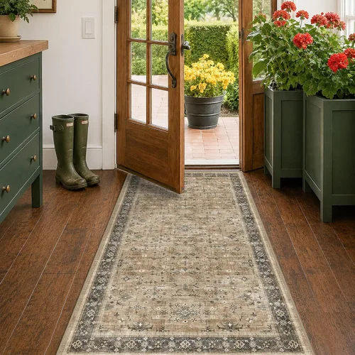 Vista 232 de Hazo Haus – Alfombra pequeña para entrada, cocina o baño, antideslizante con base de goma, resistente a las manchas y a la decoloración, diseño