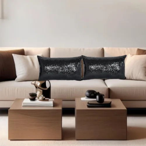 Vista 2 de ShinyBeauty Fundas de almohada negras de 12 x 20 pulgadas, juego de 2, funda de almohada rectangular, funda de almohada de lentejuelas de tela