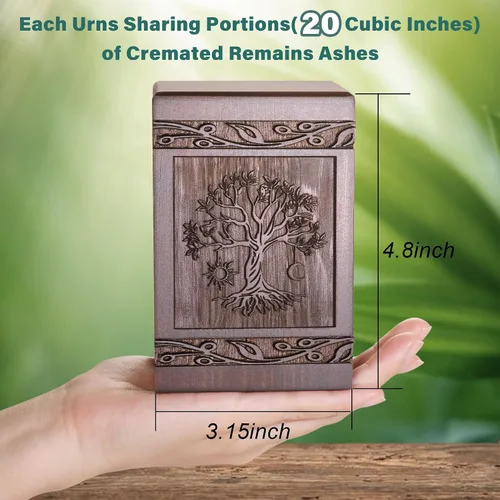 Vista 2 de Urnas de Cremación para Cenizas Humanas Adultas Masculinas y Femeninas, Caja de Urnas de Árbol de la Vida de Madera y Ataúd para Cenizas Hombres