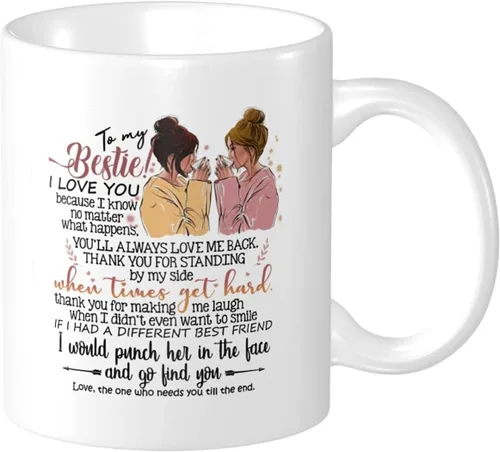 Vista 11 de Taza de café de regalo para mejores amigos, con texto en inglés "Friends Will Always Be Connected by Heart", para cumpleaños, Navidad y mejores