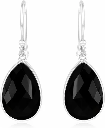 Vista 37 de Aretes de ágata musgo verde de 0.472 x 0.709 in con forma de pera de plata de ley 925, aretes de piedras preciosas hechos a mano, juego de bisel
