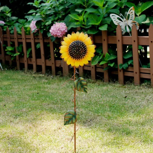 Vista 2 de Estacas de jardín de flores, letrero de metal para patio, estaca decorativa de plantas de girasol, arte de césped, decoración de patio, adornos