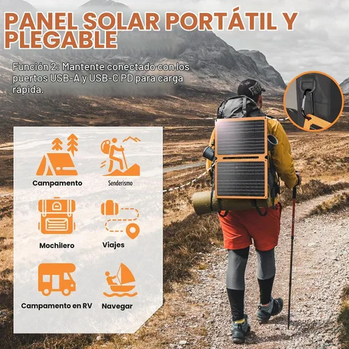 Vista 3 de FieryRed - Cargador y mantenedor de batería de coche con panel solar de 20 W/12 V, cargador de carga continua plegable con controlador incorporado