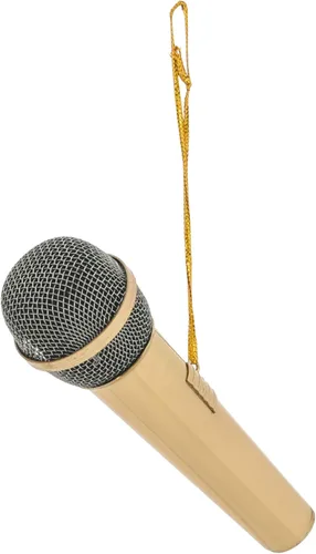 Vista 2 de Broadway Gifts Co - Micrófono de tono dorado pulido, adorno colgante de latón de 3 pulgadas, adorno de micrófono, regalos para músicos y cantantes
