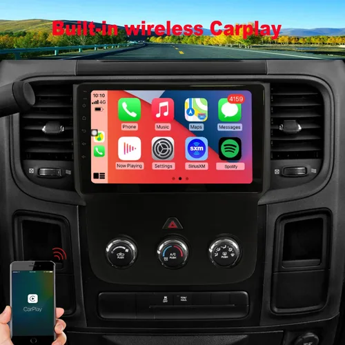 Vista 3 de Para Dodge RAM 1500 2500 3500 Actualización de radio 2013-2018 Manual AC Stereo Reemplazo 1280*720 Pantalla táctil Construido en Carplay inalámbrico
