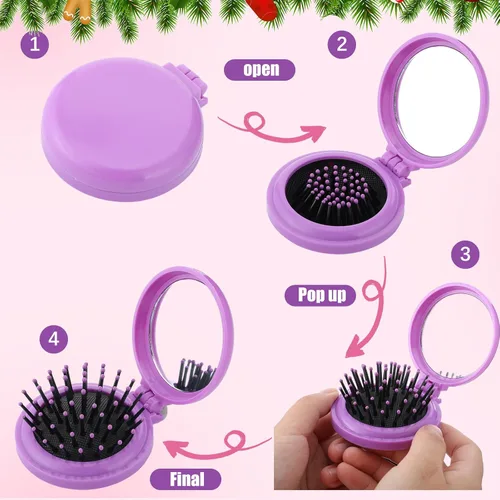 Vista 3 de Barydat 50 piezas de cepillo de pelo plegable de viaje con espejo, cepillo de pelo pequeño portátil a granel, mini peines compactos coloridos