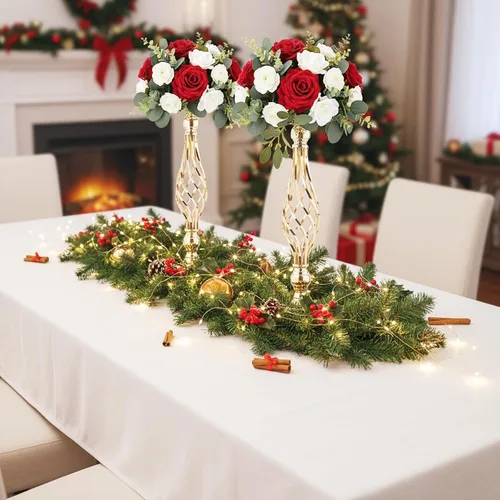 Vista 6 de 2 piezas de centros de mesa de boda para mesas de recepción, soportes de velas retorcidas, adornos, centros de mesa de metal con jarrón de flores