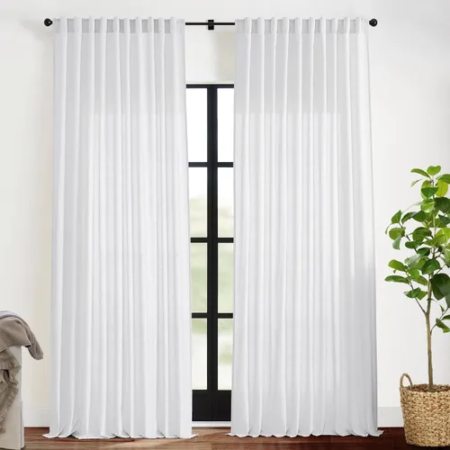 Vista 41 de XTMYI - Cortinas transparentes de 54 pulgadas de largo, juego de 2 paneles para baño, cortinas cortas de lino y algodón con semi privacidad