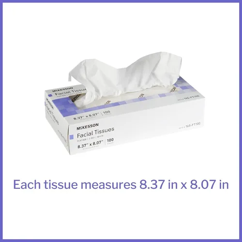 Vista 4 de McKesson Cajas de pañuelos faciales [100 unidades] tejido, 2 capas Tejido facial, blanco, 100 unidades, 8.37 x 8.07 pulgadas, 2 capas