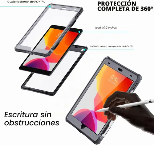 Vista 3 de ShellBox Case Funda impermeable para iPad 10.2 de 9ª/8ª/7ª generación, resistente a prueba de golpes, protector de pantalla integrado con correa