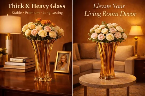 Vista 2 de Jarrones de vidrio para flores, jarrones modernos gruesos de 3.5 libras para mesas centros de mesa para decoración del hogar, florero de cristal