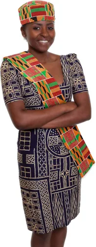 Vista 6 de Sombrero Kufi Kente Kufi con patrón africano Kente Kufi para hombre sombrero y banda con estampado africano Kente para la historia africana negra