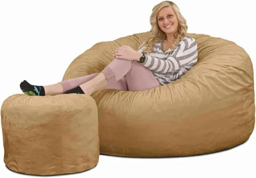 Vista 3 de ULTIMATE SACK Puf otomano de 2 pies Gamuza camello Relleno de espuma - Funda extraíble lavable