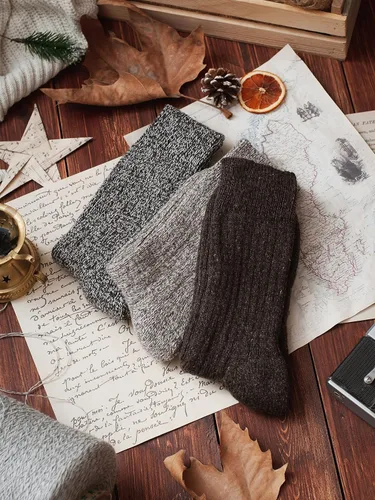 Vista 4 de GoWith 3 Pairs Men's Thick Merino Wool Socks, Warm Cozy Winter Crew Socks, Thermal Full-Terry Fuzzy Knit Socks