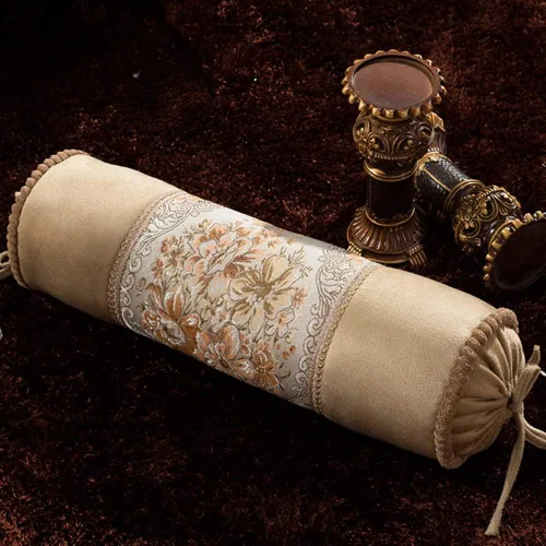 Vista 5 de Almohada de caramelo de estilo europeo Almohada de cuello cervical de lujo almohada cervical almohada larga redonda con núcleo (beige, 15 × 19.7 in)