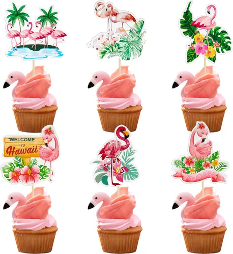 Vista 14 de Gyufise 1 pieza de decoración para pastel de cumpleaños Moana con purpurina de hoja de palma, flor de moana para pastel tropical hawaiano Luau, baby