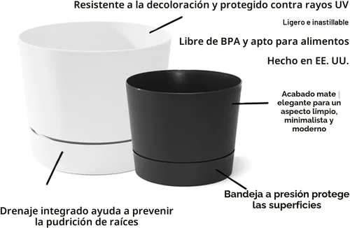 Vista 6 de Root & Vessel Majestic Mid-Century Modern - Maceta cilíndrica de perfil bajo, color negro mate, 4.5 pulgadas