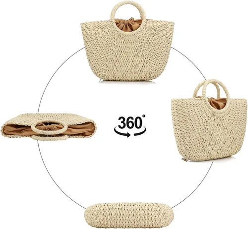 Vista 4 de Bolso de playa de verano para mujer, bolso de mano con asa superior, bolso de viaje de gran capacidad, bolso de mano tejido a mano, bolso grande