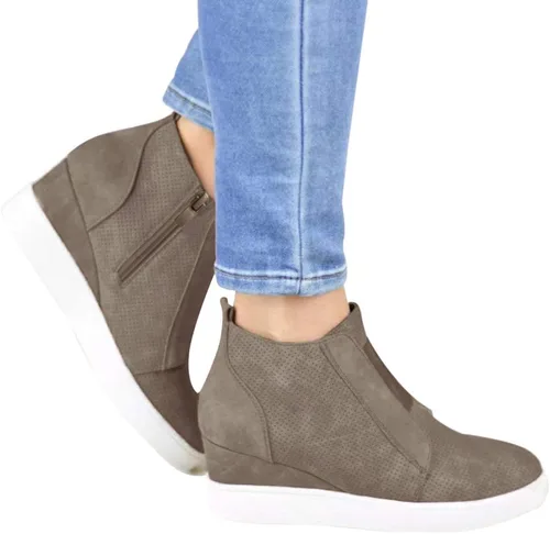 Vista 7 de Athlefit - Zapatos deportivos de cuña de plataforma para mujer, con tacón oculto, botines de cuña oculta