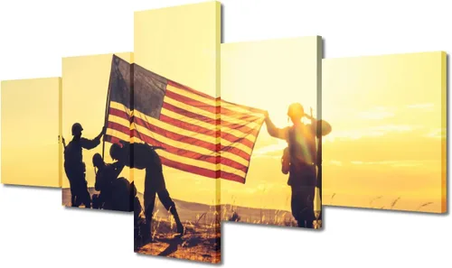 Vista 10 de Arte de pared para sala de estar, imágenes de la bandera estadounidense, impresión en lienzo, arte de pared militar de Estados Unidos de la Segunda