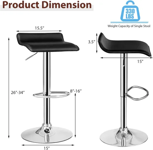Vista 3 de Casart Juego de 2 taburetes de bar, taburetes de bar giratorios ajustables de piel sintética con reposapiés, base cromada, sillas de bar modernas