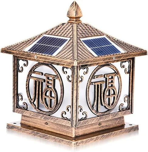 Vista 4 de Luces de poste al aire libre, linterna solar LED vintage de jardín, luz de columna de puerta externa, luz de columna de poste de luz, iluminación