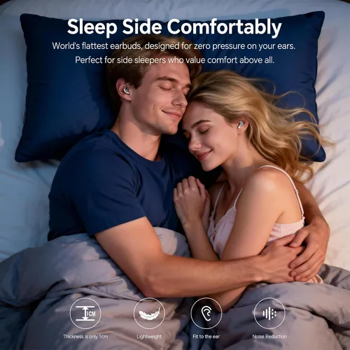 Vista 2 de Xmenha Auriculares Inalámbricos Planos Invisibles para Dormir IPX5 Impermeables Auriculares Delgados Invisibles para Dormir para Personas que