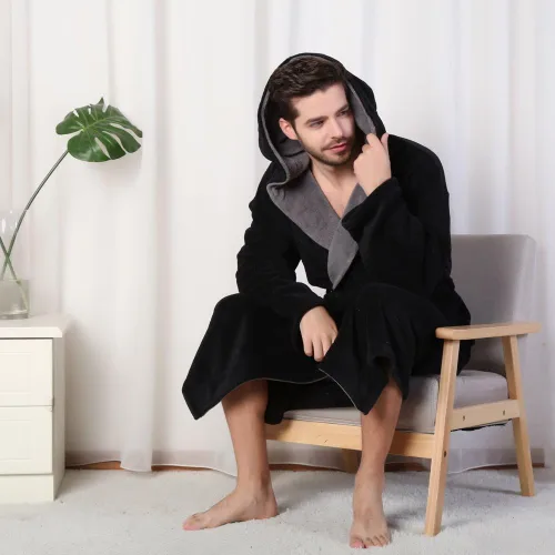 Vista 6 de KEMUSI Bata de baño con capucha para hombre, suave y de longitud completa, cómodo camisón cálido de longitud completa