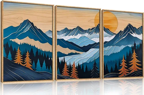 Vista 60 de Celestdeco Juego de arte de pared en lienzo abstracto y neutro grande con marco naranja, moderno y minimalista para pared, diseño geométrico bohemio
