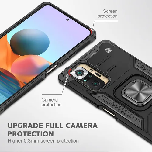 Vista 7 de Asuwish Funda de teléfono para Xiaomi Redmi Note 10/10S 4G con protector de pantalla de vidrio templado y soporte de anillo delgado híbrido Negro