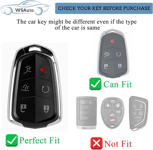 Vista 2 de Funda para llavero Cadillac, funda de piel TPU con textura, protección con llavero compatible con Escalade ESV Smart Car sin llave con control