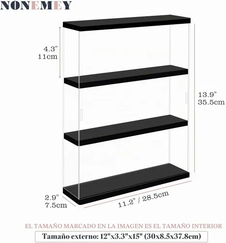 Vista 7 de NONEMEY Caja de exhibición de acrílico transparente con base de madera de 2 niveles, 3 niveles, 12/24 compartimentos, caja de almacenamiento