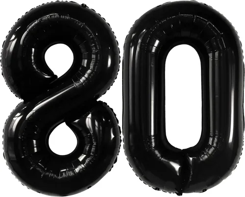 Vista 9 de KatchOn, Globos gigantes negros del número 80, 40 pulgadas, decoraciones de feliz cumpleaños 80 para mujer, globos de cumpleaños de 80 años
