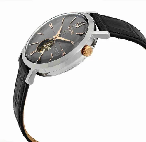 Vista 4 de Bulova Reloj analógico automático para hombre con correa de piel 98A187, negro, 1.614 in, correa, Negro -, Correa