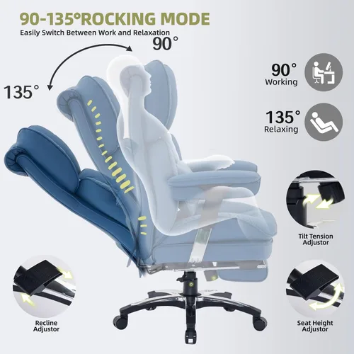 Vista 3 de Efomao Silla de oficina grande y alta con reposapiés, silla de computadora de respaldo alto con reposabrazos ajustables, silla de oficina ejecutiva