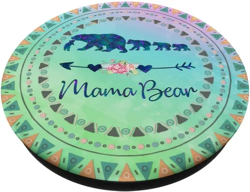 Vista 2 de Bohemio Boho Mamá Oso Cuatro Cachorros Bebé Rosa Verde Azul PopSockets PopGrip Intercambiable PopGrip
