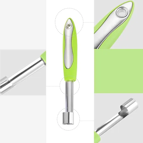Vista 3 de Herramienta de extracción de descorazonador de pera de manzana de acero inoxidable con borde dentado afilado, herramienta removedor de núcleo