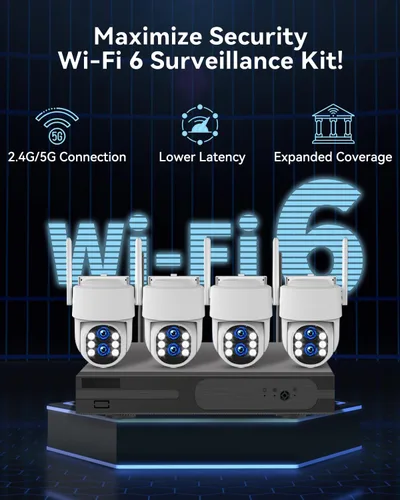 Vista 3 de [WiFi6 de doble lente y zoom híbrido 10X] Sistema de cámara de seguridad inalámbrica para exteriores, seguimiento automático 2K+2K 4PCS PTZ Cámara