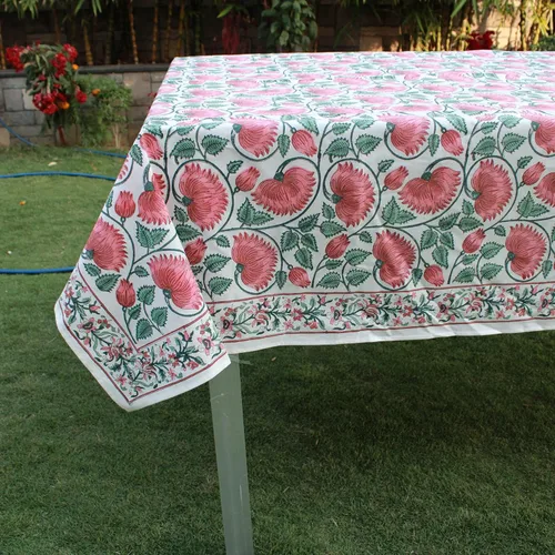 Vista 80 de Ridhi Mantel rectangular con estampado de bloque de mano verde espárragos Espárragos Verde Gadd