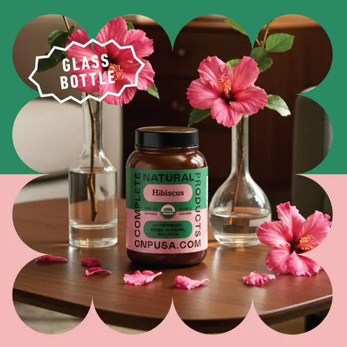 Vista 4 de Complete Natural Products Cápsulas de hibisco orgánico, 550 mg, 100 unidades, a base de plantas, polvo de flores orgánicas para apoyo antioxidante
