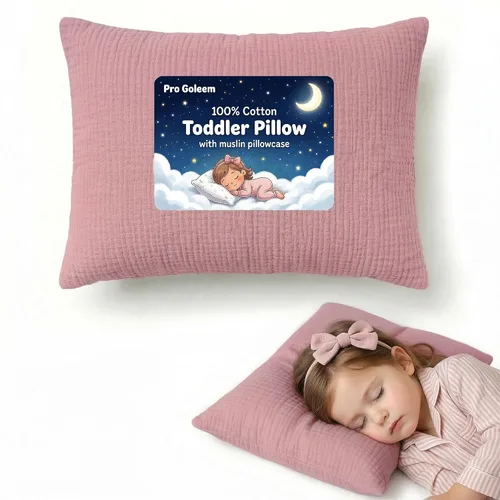 Vista 11 de Pro Goleem Almohada para niños pequeños con funda de almohada 100% de muselina de algodón, 13 x 18 pulgadas, ultrasuave, transpirable y lavable a